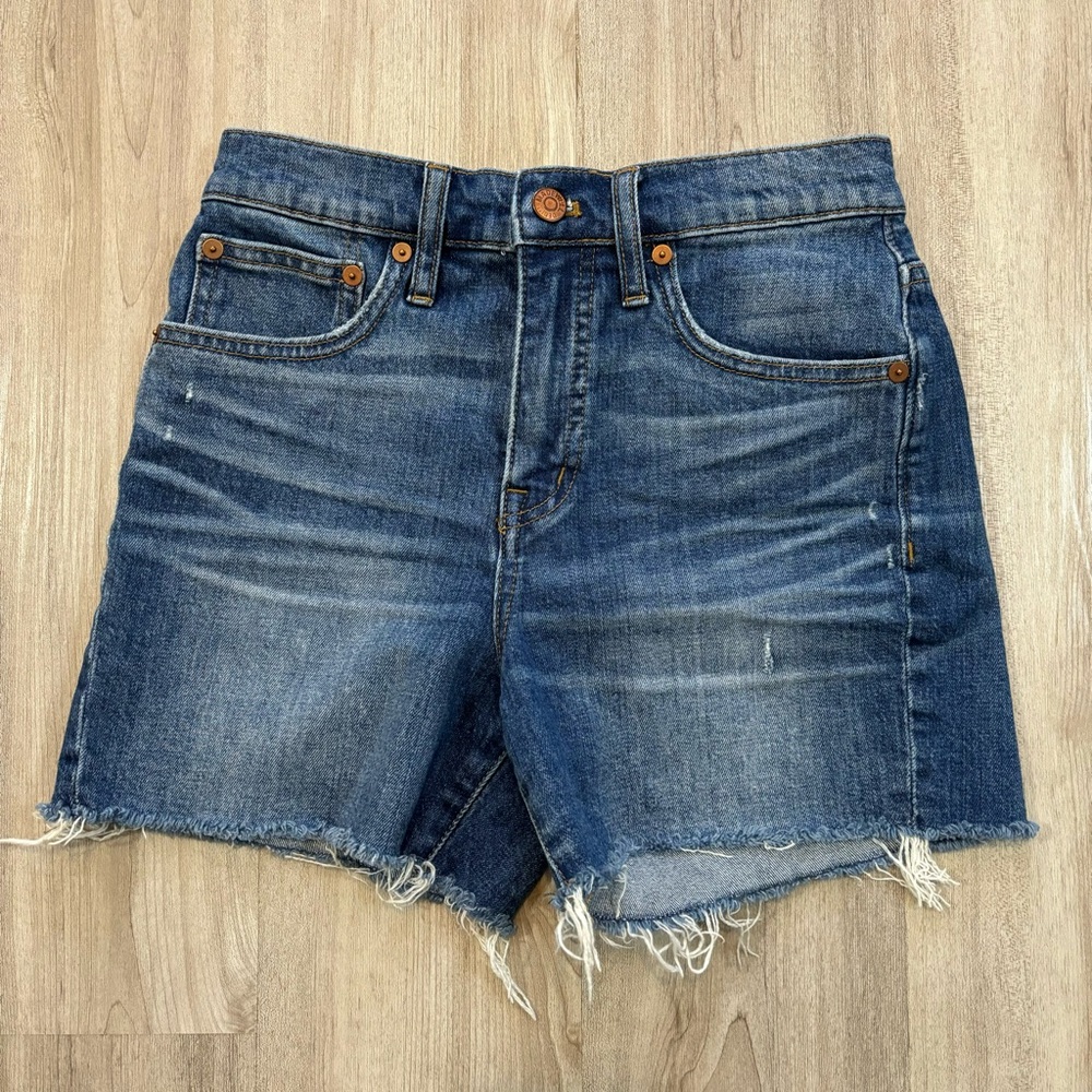 Madewell High Rise Denim Cutoff Shorts Raw Hem Distressed Wash Summer Size‎ 24